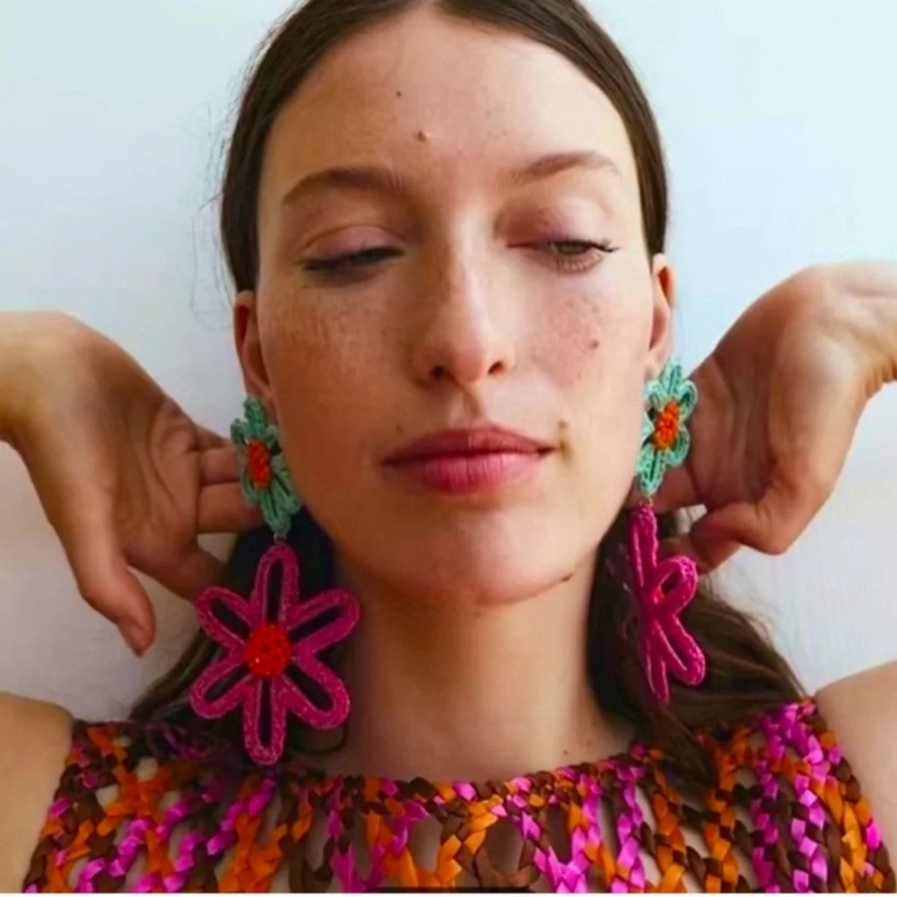 Zara - 🌸🌺🌸Pink Crochet Flower Earrings - NWT